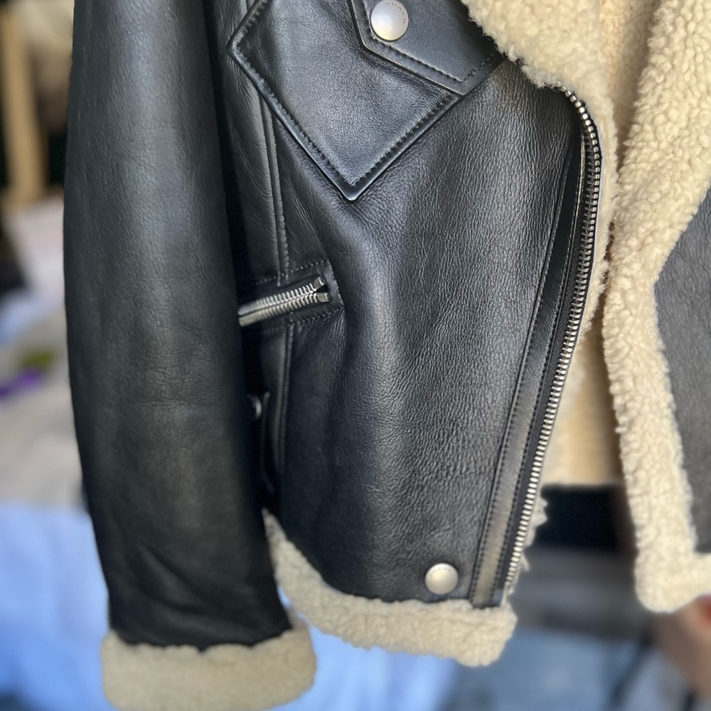 COACH Shearling Moto Leather Jacket 100% Lambswool NEW Size 4 - Picture 4 of 14